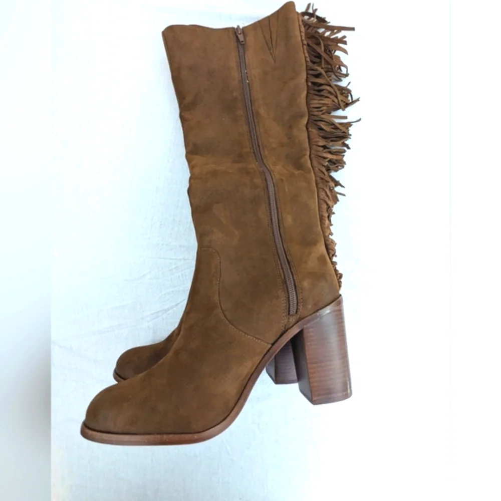 Gianni Bini Brown Suede Leather Fringe Boots Size 8 3.5